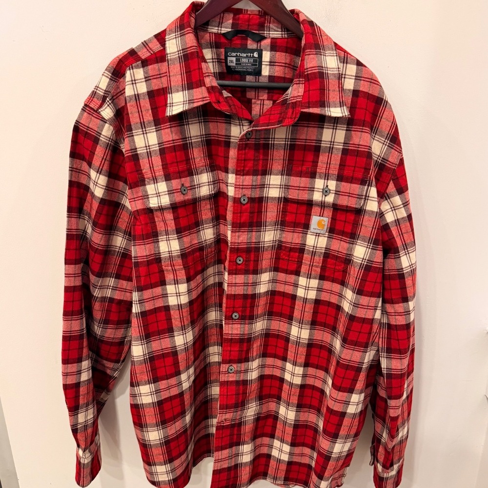 Carhartt Mens 2XL Loose Fit Heavyweight Flannel Plaid Shirt Red TW4451-M